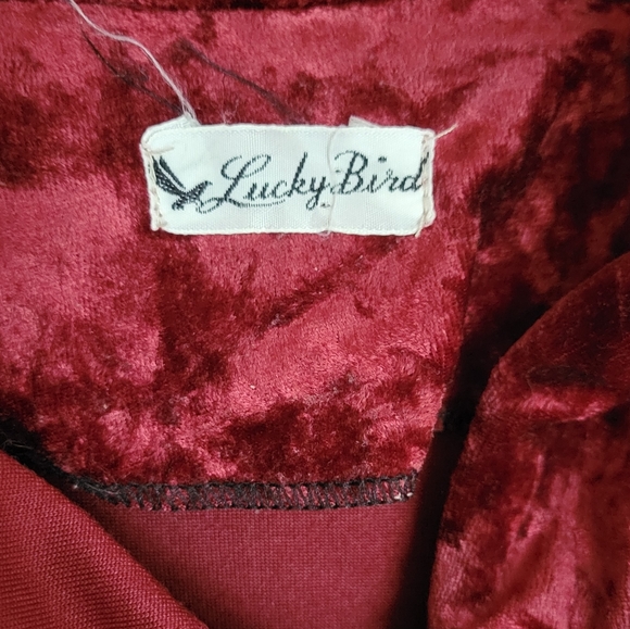 Red crushed velvet button down, hooded dress with drawstrings - Picture 6 of 7
